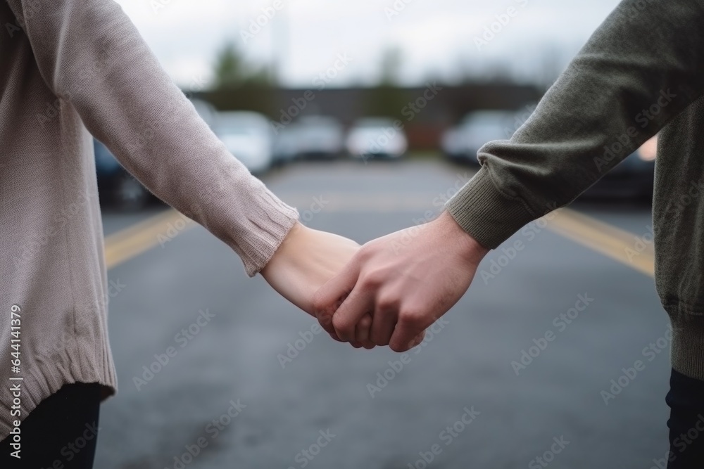 closeup shot of an unrecognizable young couple holding hands in a parking lot