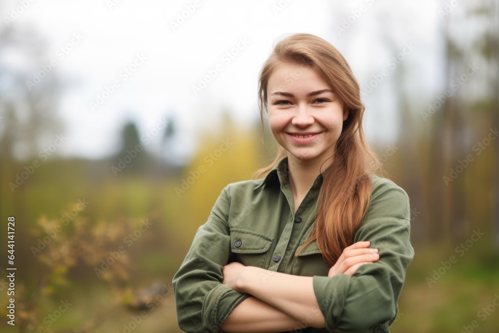 portrait of a smiling young female environmentalist standing with her arms crossed outdoors portrait of a smiling young female environmentalist standing with her arms crossed outdoors