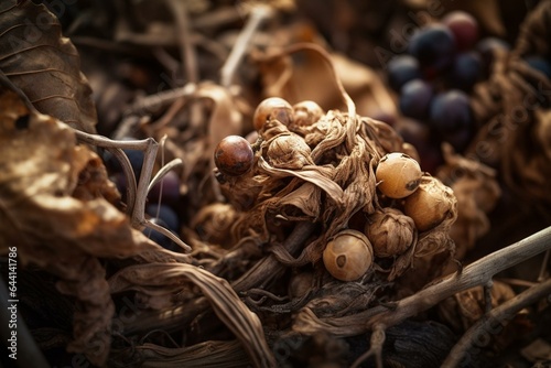 Dried grape found amidst grapevines. Generative AI