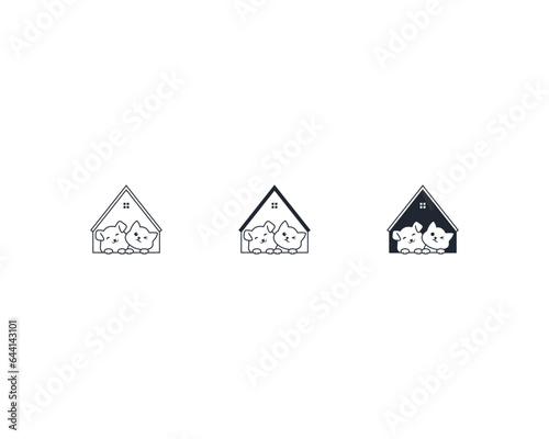 Dog and cat logo design template vector, line of pet logo design suitable for pet shop, store, cafe, business, hotel, veterinary clinic, Domestic animals vector illustration logotype, sign and symbol.
