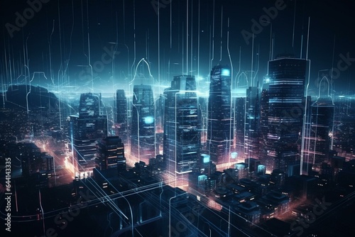 Futuristic digital city with hologram technology, representing communication and innovation. Generative AI