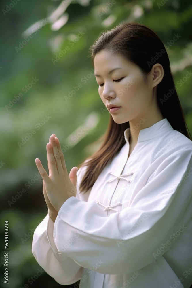 shot of a young woman practicing tai chi shot of a young woman practicing tai chi