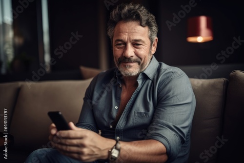 shot of a handsome mature man using a smartphone in the lounge at home