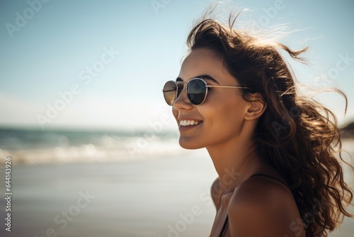 shot of a young woman enjoying a day at the beach © altitudevisual