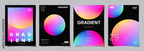 Set of creative covers or posters concept in modern minimal style for corporate identity, branding, social media advertising, promo. Circle design template with dynamic fluid gradient. © Udomdech