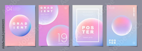Set of creative covers or posters concept in modern minimal style for corporate identity, branding, social media advertising, promo. Circle design template with dynamic fluid gradient.