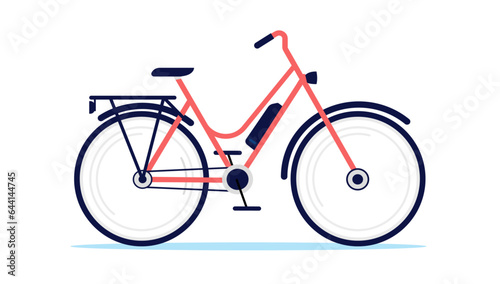 Electric female bike - Vector illustration of red woman bicycle with battery in side view flat design with white background