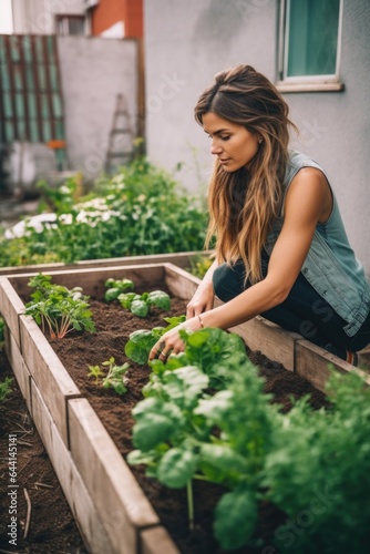 shot of an attractive young woman working on her urban farm