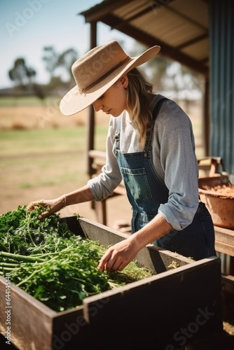 shot of a young woman taking stock and weighing her produce on the farm