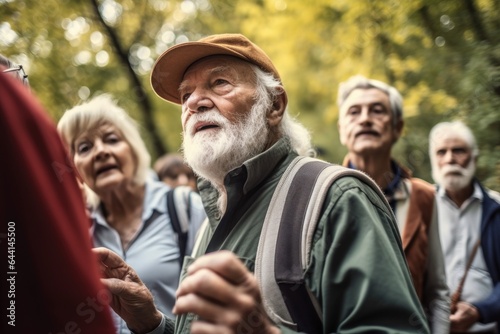 shot of a senior man showing nature to a group of seniors