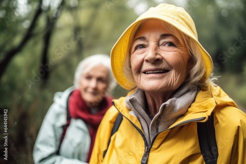 portrait of a woman leading her senior clients through the outdoors