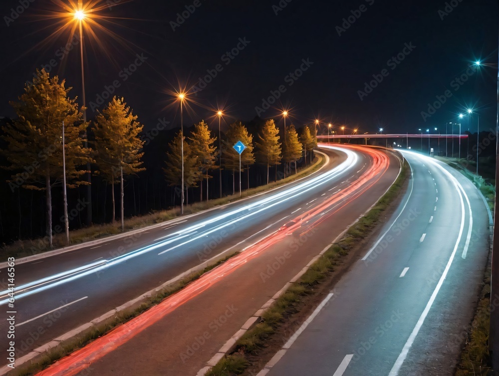 A Long Exposure Photo Of A Highway At Night