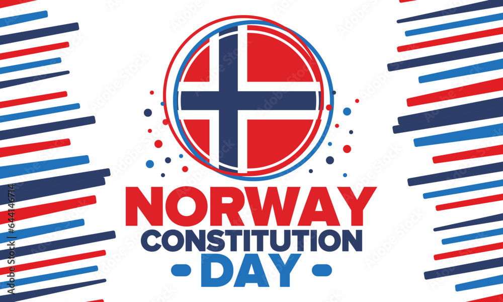 Norway Constitution Day. Happy holiday, celebrated annual in May 17. Norwegian flag. Norway independence and freedom. Patriotic poster. Festive and parade design. Vector illustration Norway Constitution Day. Happy holiday, celebrated annual in May 17. Norwegian flag. Norway independence and freedom. Patriotic poster. Festive and parade design. Vector illustration
