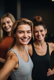 woman, smile and friends in a studio for health, wellness and exercise together