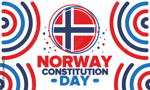 Norway Constitution Day. Happy holiday, celebrated annual in May 17. Norwegian flag. Norway independence and freedom. Patriotic poster. Festive and parade design. Vector illustration