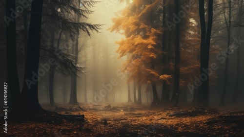 View beauty autumn foggy, landscape background