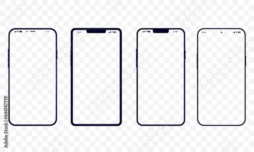 Transparent vector mobile phones - Mockup with various unbranded smartphones with slim frame