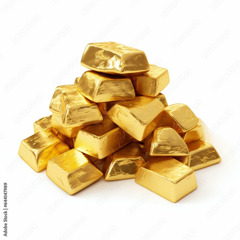Pile of Gold Bars Stacked Isolated on White Background. Generative ai