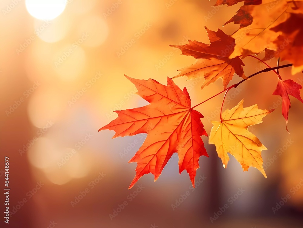 Fototapeta premium Autumn background with yellow and red leafs. Autumnal background, good for advertising or banners. Ai Generative