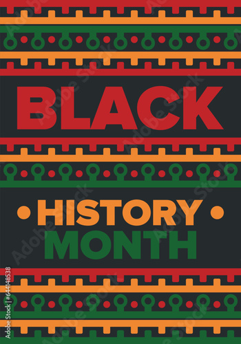 Black History Month. African American History. Celebrated annual. In February in United States and Canada. In October in Great Britain. Poster, card, banner, background. Vector illustration