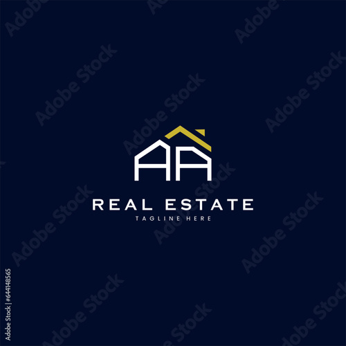 modern AA letter real estate logo in linear style with simple roof building in blue