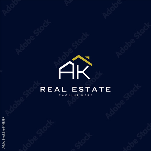modern AK letter real estate logo in linear style with simple roof building in blue