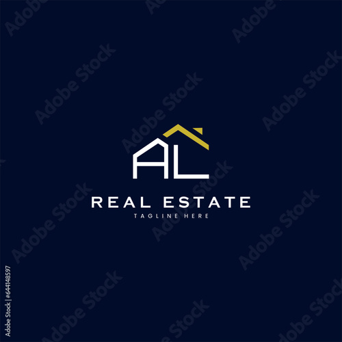 modern AL letter real estate logo in linear style with simple roof building in blue