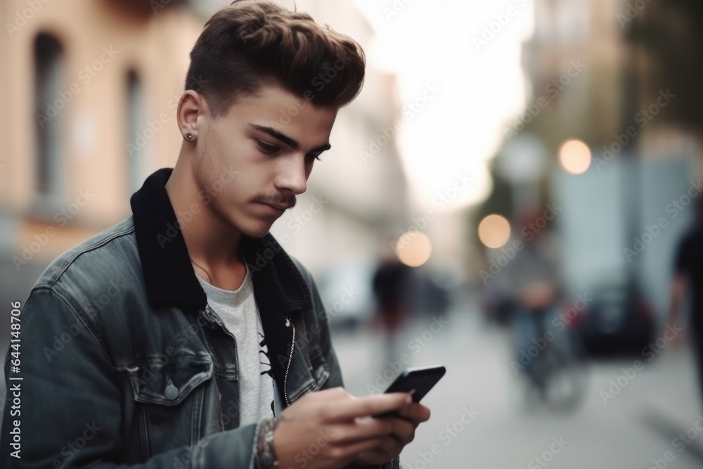 portrait of a young man using his mobile phone to play a game in real life portrait of a young man using his mobile phone to play a game in real life