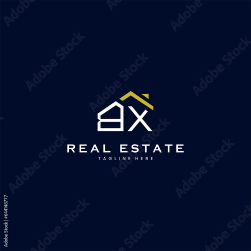 modern BX letter real estate logo in linear style with simple roof building in blue photo