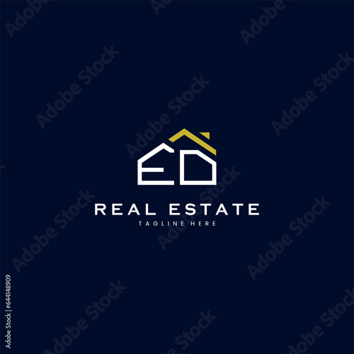 modern ED letter real estate logo in linear style with simple roof building in blue