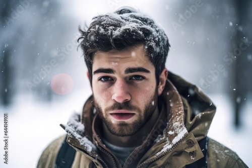 shot of a young man out in the snow