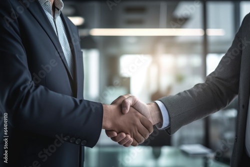 cropped shot of two unrecognizable men shaking hands in a modern office