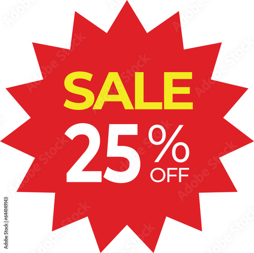 25% Discount Sale sign red on white background. Vector illustration.