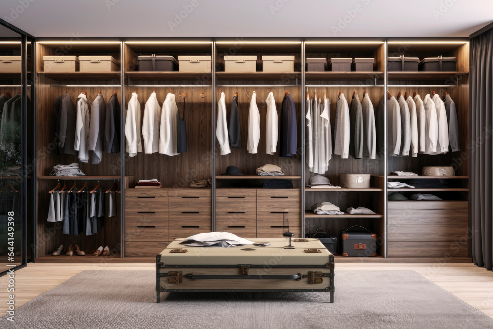 Generative AI illustration of luxurious, modern walk - in wardrobe Generative AI illustration of luxurious, modern walk - in wardrobe