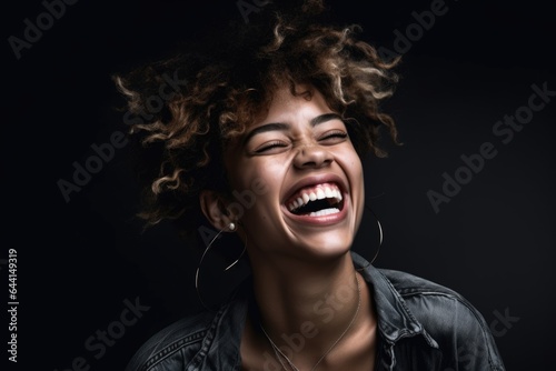 shot of a young woman having fun in front of a grey background