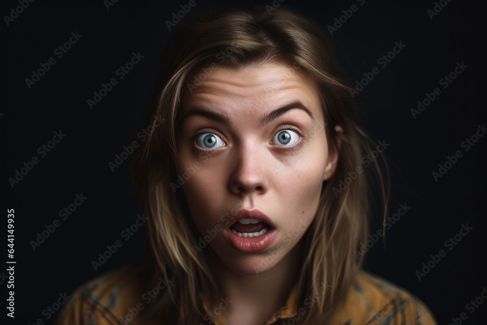 a young woman with a surprised expression on her face