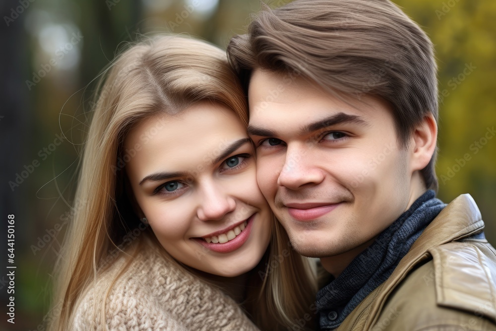 portrait of a happy young couple embracing in the outdoors