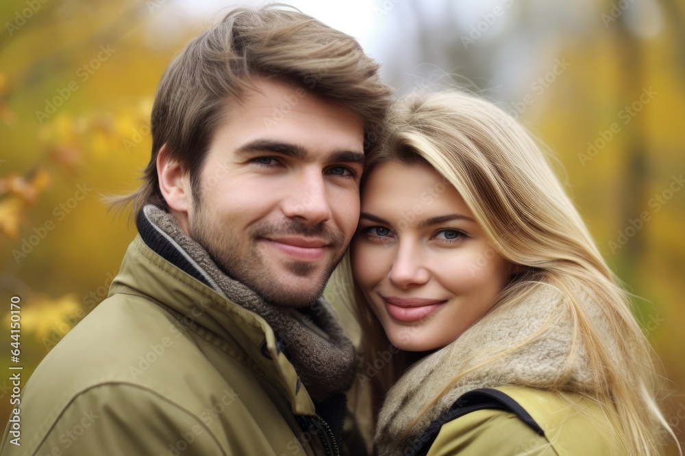 portrait of a happy young couple embracing in the outdoors