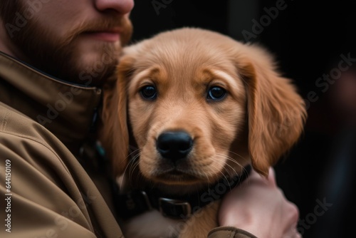 cropped portrait of a puppy in the arms of his owner © altitudevisual