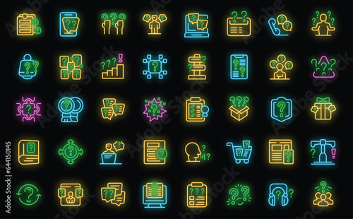 Asking a question icons set outline vector. Post chat. Poll online neon color on black