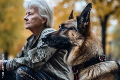 shot of a female veteran looking at the dog she wants