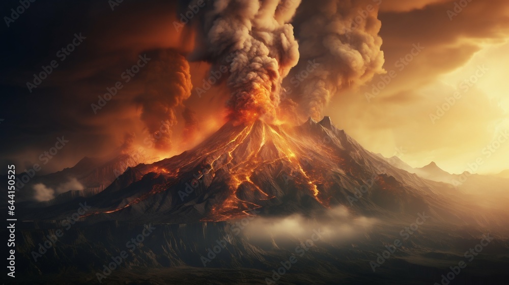 Volcano Eruption Dramatic Landscape. Generative ai