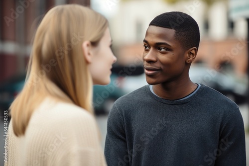 a young man meeting up with a female friend