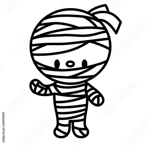Cute kawaii mummy kids halloween cartoon outline