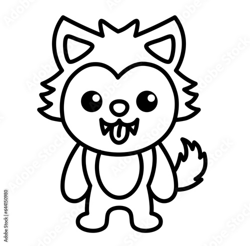 Cute kawaii werewolf halloween cartoon outline