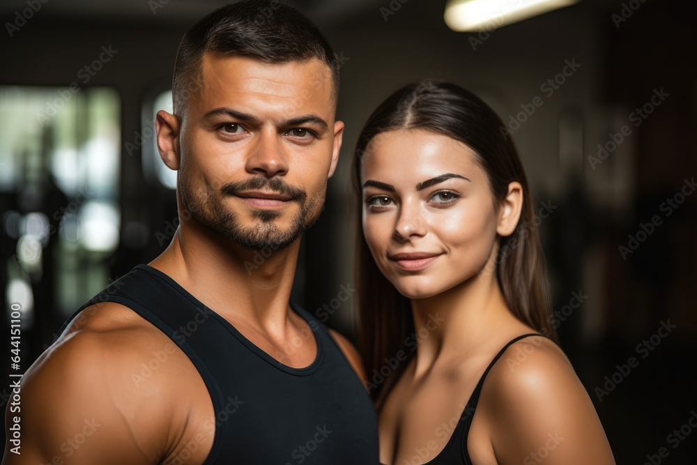 portrait of a young man and woman standing together after a workout portrait of a young man and woman standing together after a workout