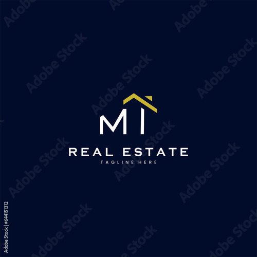 modern MI letter real estate logo in linear style with simple roof building in blue