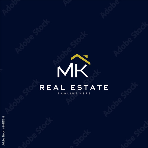 modern MK letter real estate logo in linear style with simple roof building in blue