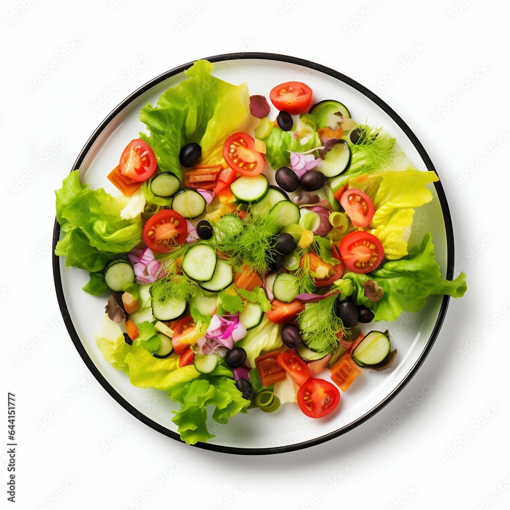 Fresh Vegan Salad on Plate Isolated on White Background. Generative ai Fresh Vegan Salad on Plate Isolated on White Background. Generative ai