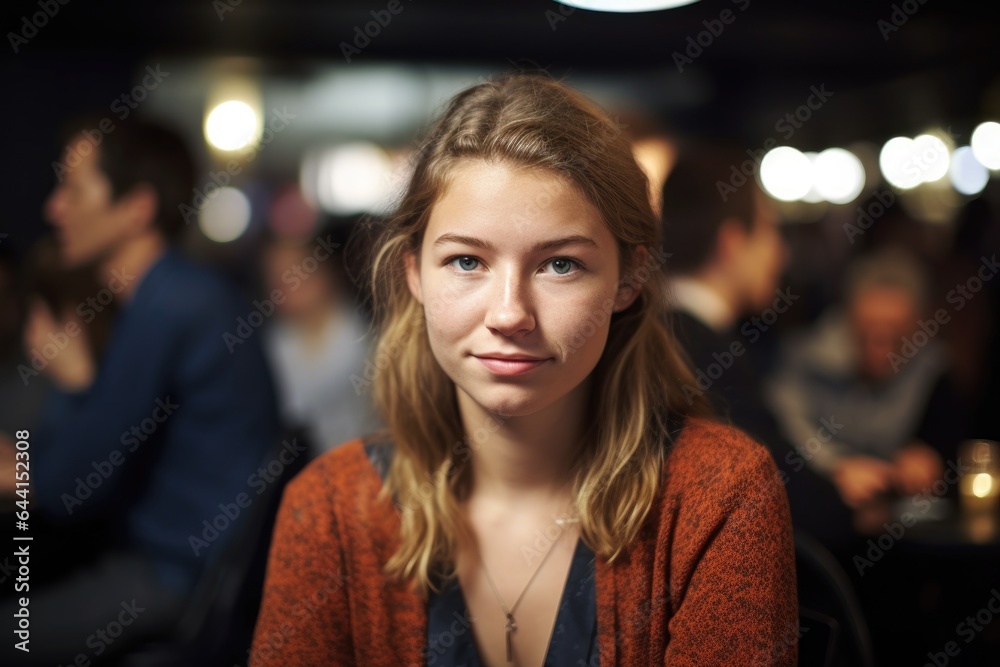 portrait of a young woman at a speed dating event portrait of a young woman at a speed dating event